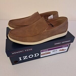 IZOD Mens Seapoint Slip On Loafers Tan Memory Foam Shoes 1861593 Size 10